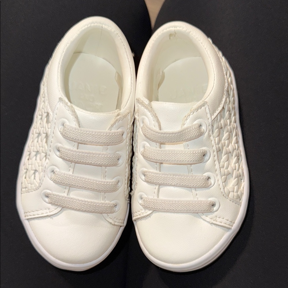 Janie and Jack Cream Baby Sneakers with Woven Detail